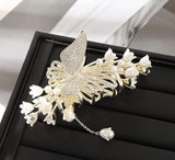 Beauty Korean 1pcs Stone Studded Pearl Butterfly Fancy Hair Claw Clip Clutcher Strong Hold Non-Slip Hair Claw Clip Clutcher Perfect Party Bridal Hair Catcher Golden Stone Studded (Pack of 1)