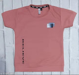 Cotton Blend Round Neck Printed T-Shirt for Boys (Peach, 3-4 Years)