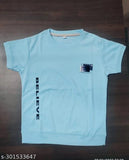 Cotton Blend Round Neck Printed T-Shirt for Boys (Sky Blue, 2-3 Years)